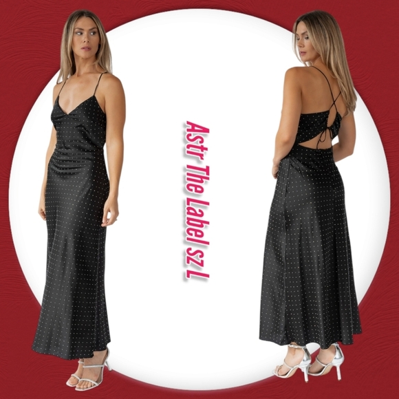 Astr Black Backless Sundress with Spaghetti Strap Rhinestone Cocktail Maxi Dress - Picture 2 of 13